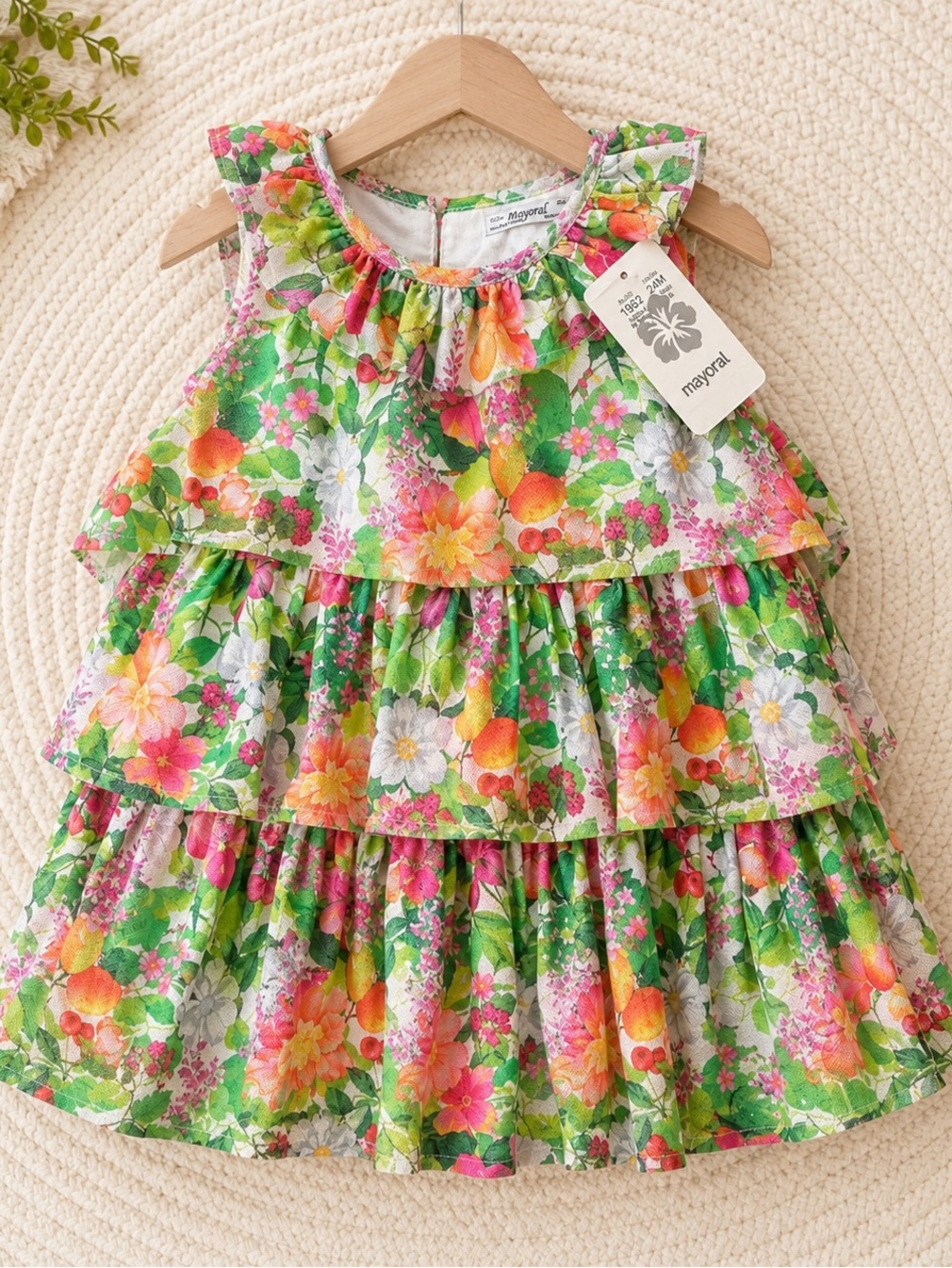 NWT Mayoral 24M Girls Floral Tropical Tiered Ruffle Boutique Summer Dress